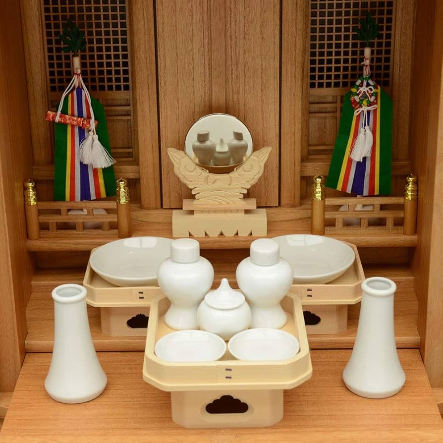 もー仔　神棚 祖霊舎 仏具 2分割 神徒壇 神具 木製 仏壇屋 滝田商店 祖霊舎 神徒壇 上置型 30号(杜印) 神具セット